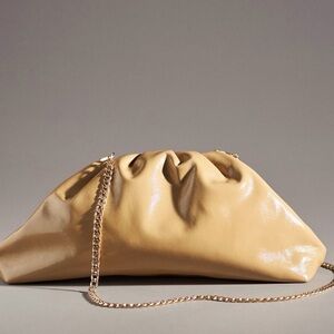 Anthropologie Shiny Gathered Clutch in Creamy Tan